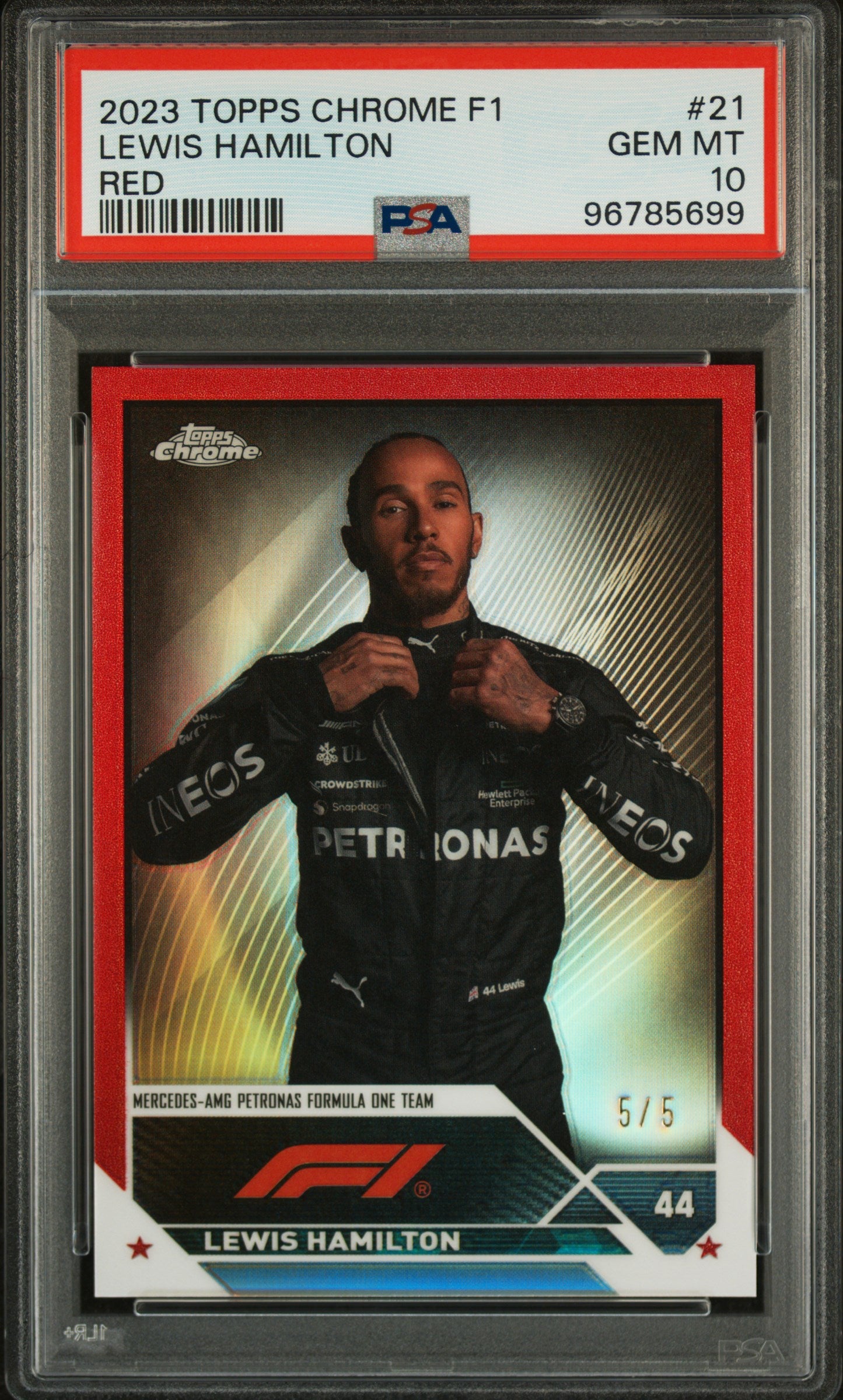 2023 Topps Chrome Lewis Hamilton #21 Portrait Red /5 PSA 10