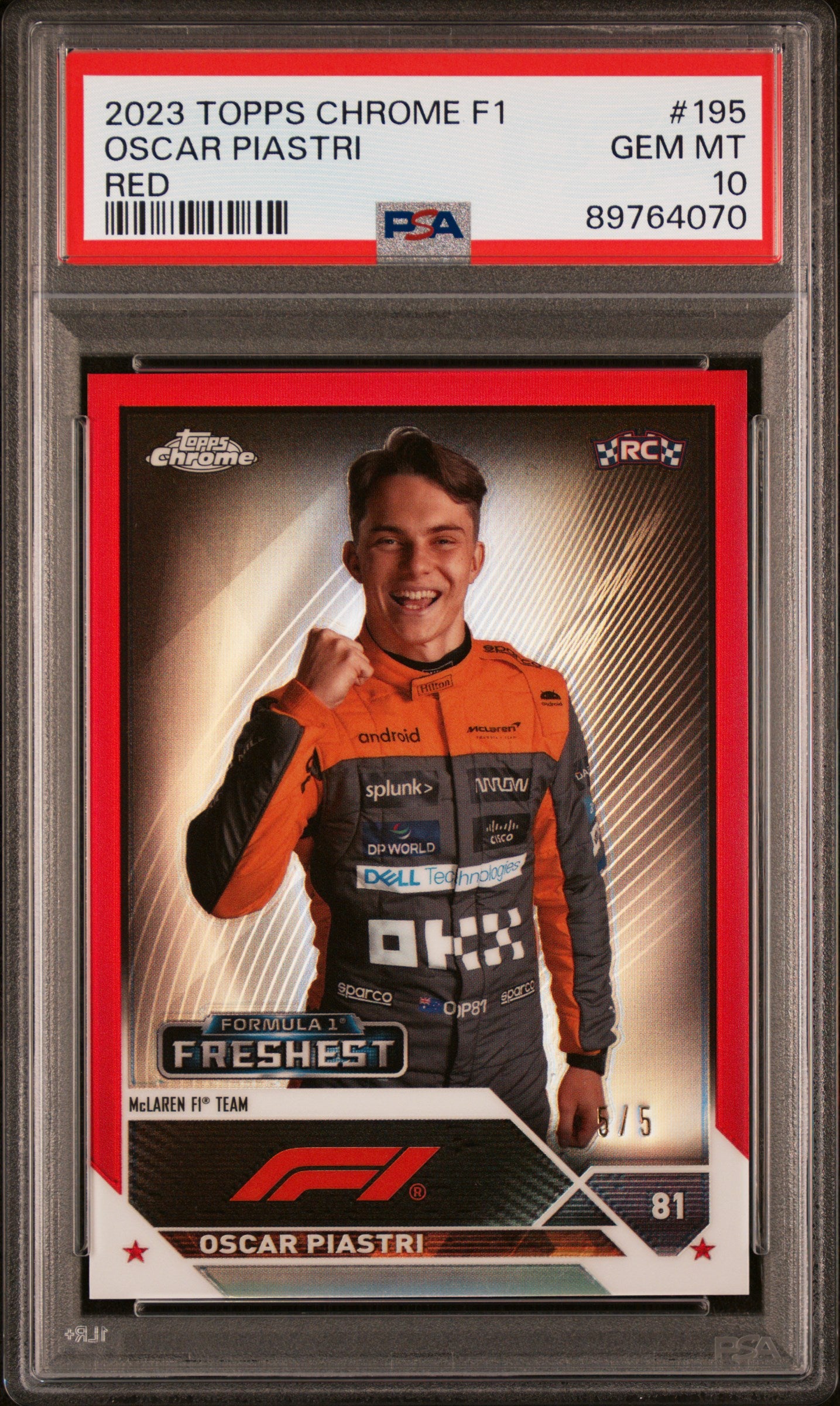 2023 Topps Chrome Oscar Piastri #195 Freshest Red /5 Rookie Card PSA 10