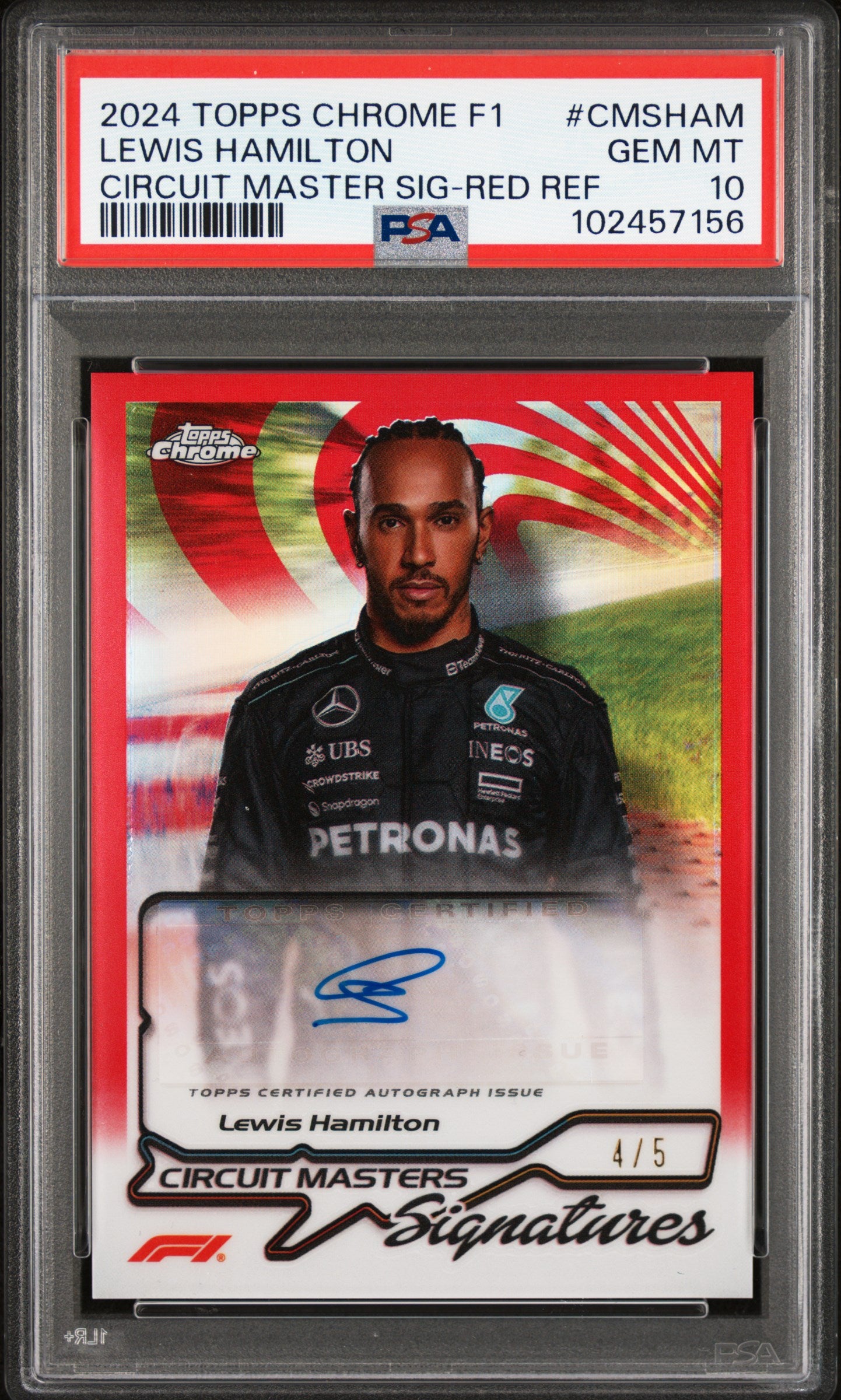 2024 Topps Chrome Lewis Hamilton Circuit Master Sigantures Red /5 PSA 10