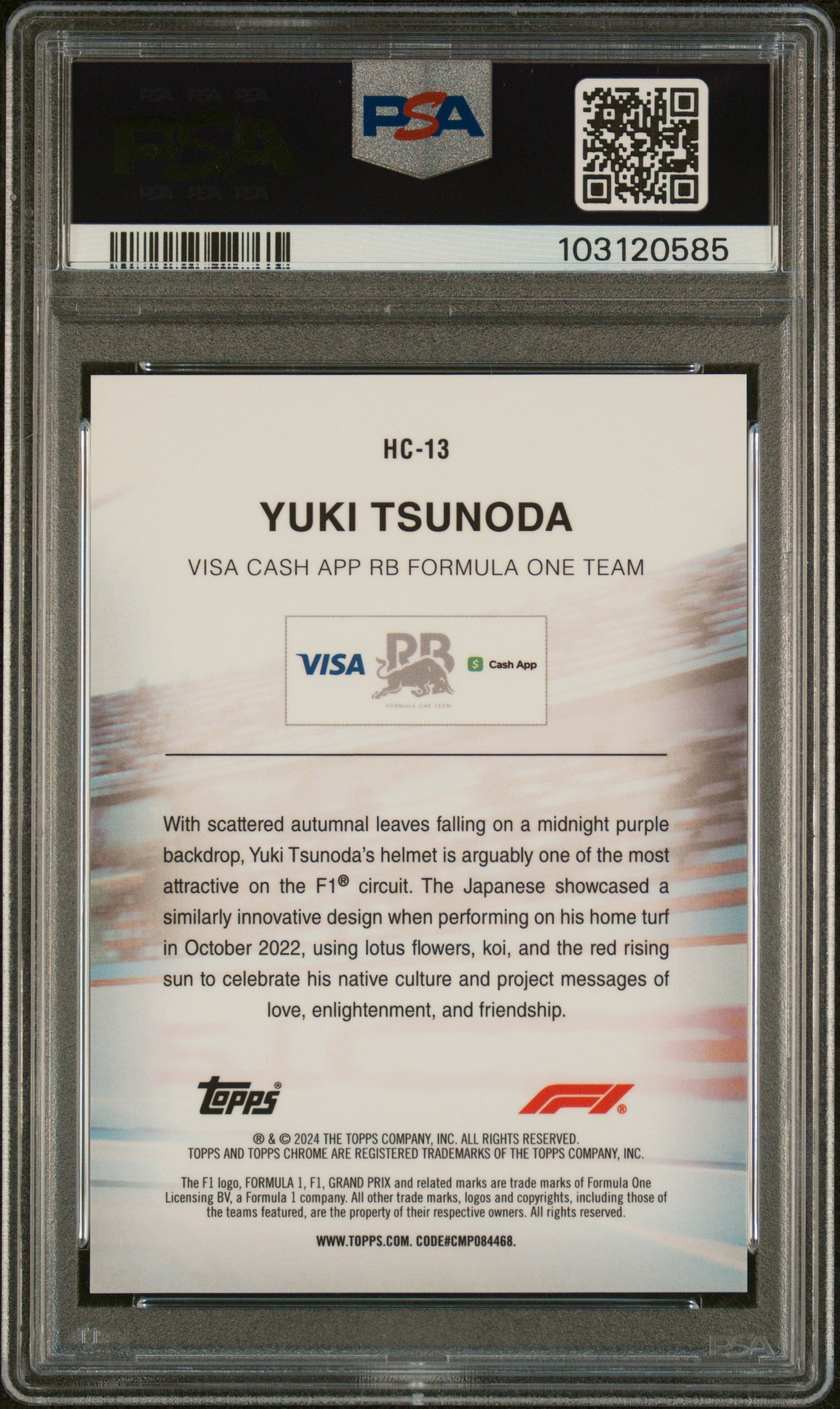 2024 Topps Chrome LogoFractor Yuki Tsunoda Helmet Collection Rose Gold 1/1 PSA 10