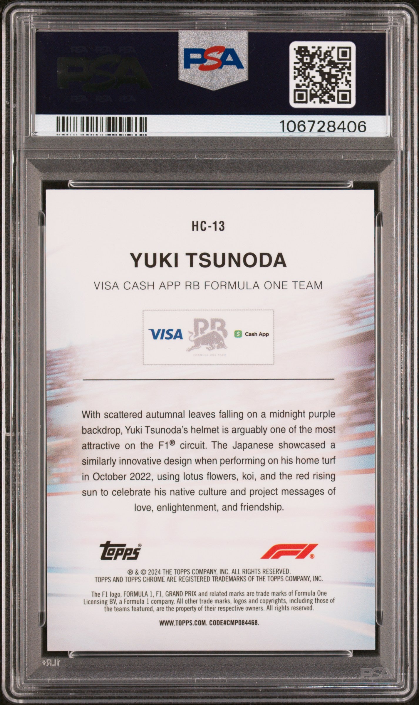 2024 Topps Sapphire Yuki Tsunoda Helmet Collection Purple /10 PSA 10