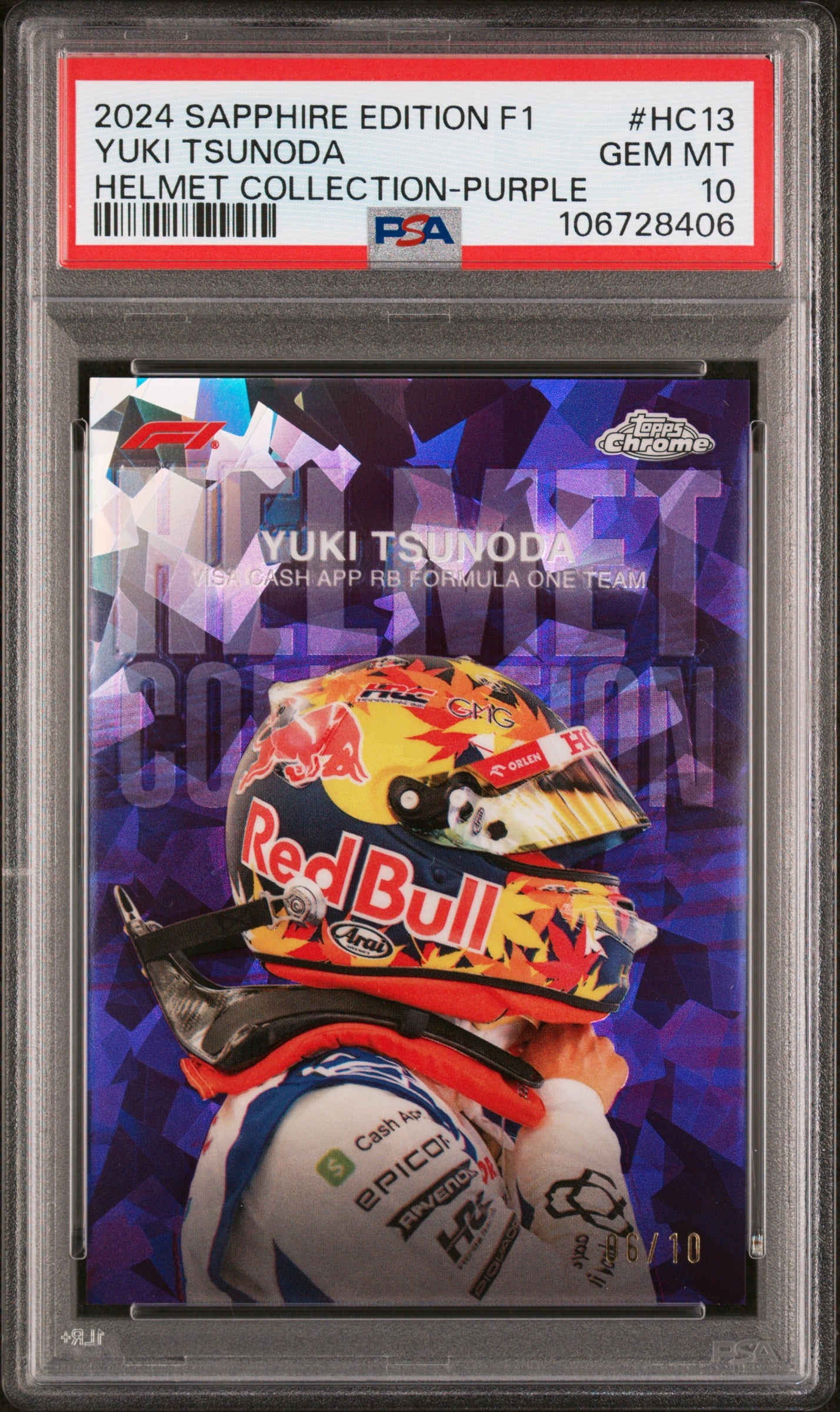 2024 Topps Sapphire Yuki Tsunoda Helmet Collection Purple /10 PSA 10