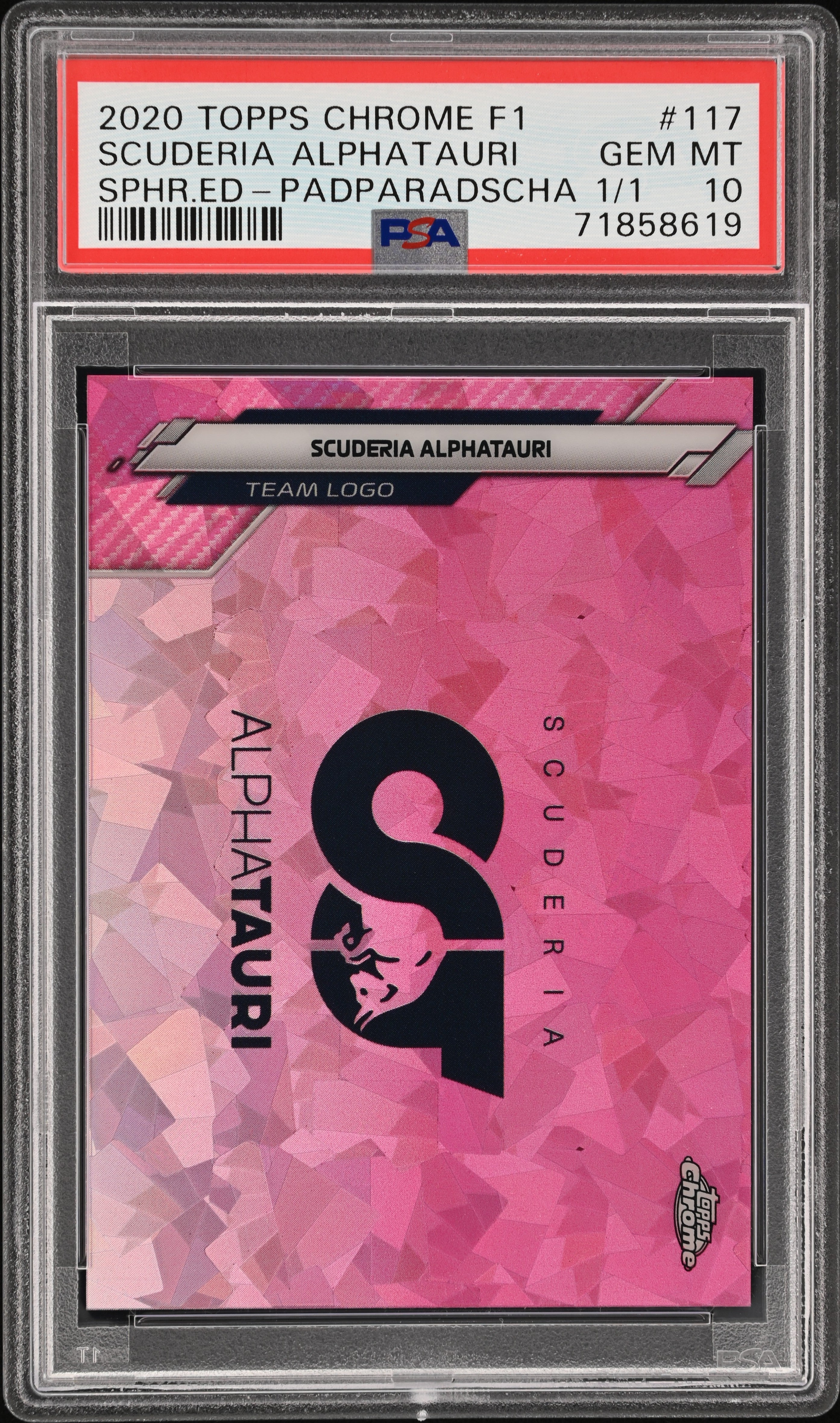 2020 Topps Sapphire Alpha Tauri Logo Padparadscha 1/1 PSA 10