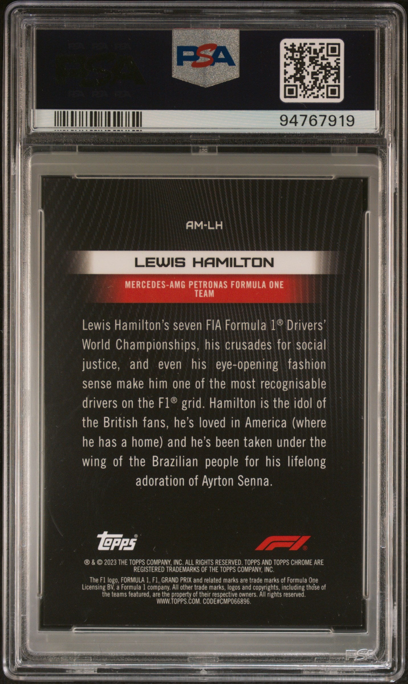 2023 Topps Chrome Lewis Hamilton F1 Armour Red /5 PSA 9