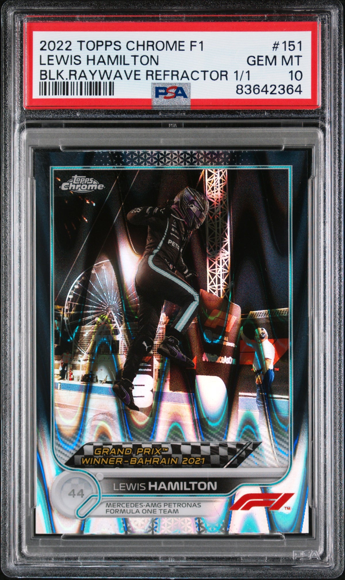 2022 Topps Chrome Lite Lewis Hamilton Black RayWave 1/1 PSA 10