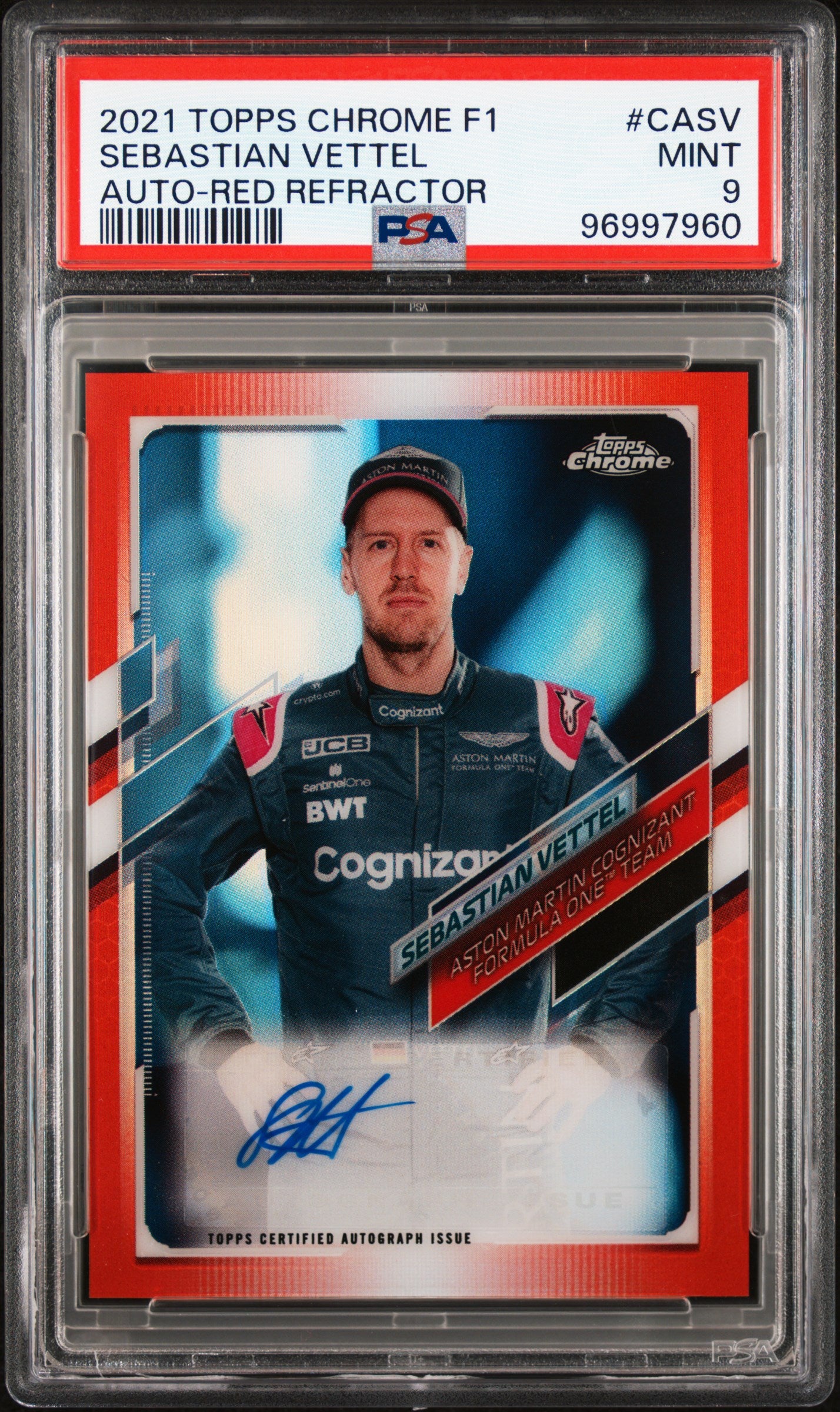 2021 Topps Chrome Sebastian Vettel Autograph Red /5 PSA 9