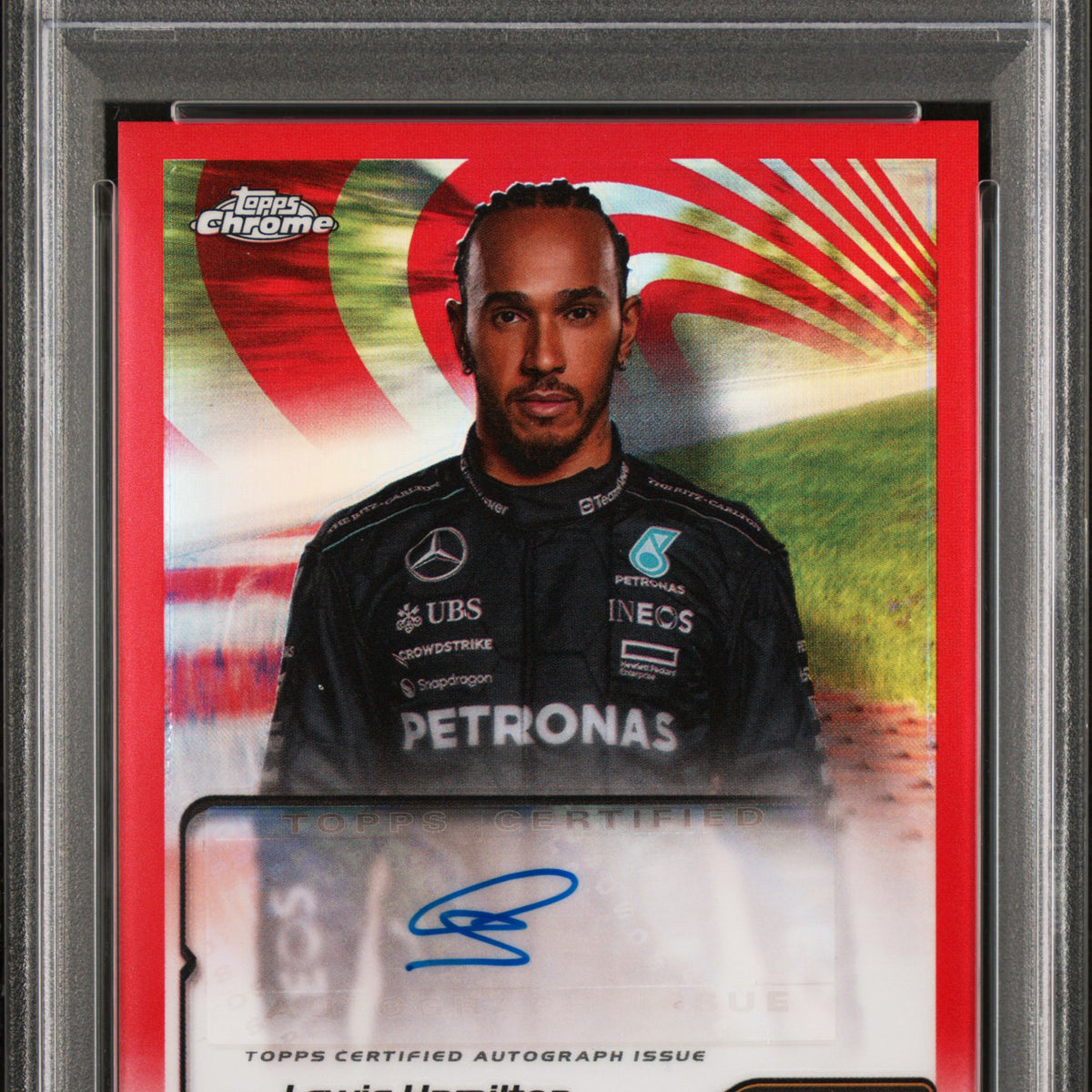 2024 Topps Chrome Lewis Hamilton Circuit Master Sigantures Red /5 PSA